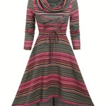 Unbranded Womens Bright Color Blocked Cowl Neck Striped Maxi Dress Size 2XL Blue Photo 0