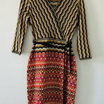 Trina Turk Mock Wrap Merino Wool Sweater Belted Multi Color Geometric Dress L Photo 0