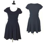 Gracia Womens Fit & Flare Skater Dress Size S Blue Knit Minimalist Preppy Office Photo 1