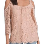 White House | Black Market Blush Pink Lace Cold Shoulder Fringe Trim Top NWOT XS Photo 0