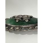 Vintage Mexico Sterling Silver Brooch Pin Jade sleeping Figures Oval Green Photo 7
