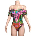 Farm Rio  Jardin De Reve Off-Shoulder Ruffle One Piece Swim, Green, Small Photo 4