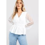 Boohoo Dobby Polkadot White Mesh Peplum plus size top 20 NEW Photo 2