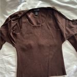 Cable & Gauge Brown Long Sleeve Top 55% Silk Y2K Preppy Style Size Medium Photo 3