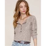 Heartloom 💕💕 Lilah Henley Sweater + Nikita Wide Leg Pant Taupe Ribbed  L NWT Photo 2