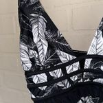 Nicole Miller swimsuit NEW plunge One Piece white Black feather print swimwear Photo 2