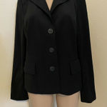 Akris $1400 44 US 12 100% Wool Jacket Short Blazer 3 Button Black Stripe Pockets Photo 0