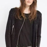 Maje  Empire Black Sweater Knit Blazer Moto Jacket Size 3/L Photo 0