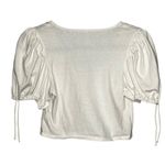 Free People  Kitty Tee Ivory Cropped Puff Sleeve Bow Front Cottagecore Top Size S Photo 5