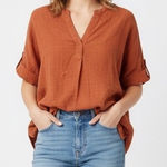 Madewell  Rust Orange Linen Blend V Neck Tunic Shirt Top XL Photo 0