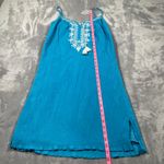 Pink Chicken Dress Womens Medium Blue Boho Hippie Gauzy Embroidered Flowy Tassel Photo 11