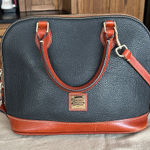 Dooney & Bourke Zip Zip Satchel Black Tan Pebbled Leather Shoulder Bag Purse Photo 0