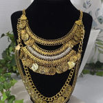 Vintage Bohemian Coins Ethnic Gypsy Bib Chunky Festival Statement Necklace Gold Photo 0