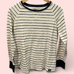 Cute classic creamy navy striped waffle cotton long sleeve top L.L. Bean Blue Size M Photo 0