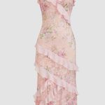 Cider LACE V-NECK FLORAL RUFFLE MAXI DRESS Photo 0