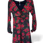Free People Black Red Polka Dot Floral Mini Dress Womens 0 Long Sleeve Boho Fall Photo 0
