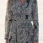 ZARA Black Beige Floral Paisley Button Up Tie Belt Fit Flare Shirt Dress Small Photo 0