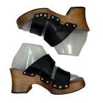 Candie's Vtg 1980's  Size 7 Platforms Sandals Black Leather Wood Chunky Heels Stud Photo 0