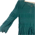 Free People Fire Island Blouse Crochet Top 3/4 Sleeve Knit Green size M Boho Photo 3