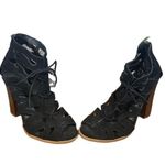 MIA Black Suede Caged Open Toe Lace Up Ankle Heels Women Sz 7 Photo 3