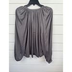 T Tahari Women Size S Steel Grey V-Neck Tie Blouse Relaxed Fit Satin Peasant Top Photo 3