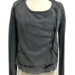 Free People  Asymmetrical Cropped Distressed Moto Jacket Indie Gray size Small Photo 0