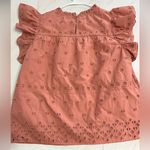 Lands' End Eyelet Ruffle Sleeve Popover Top peachy pink size M Photo 3
