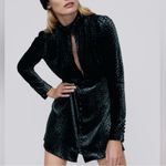 ZARA  Floral‎ Velvet Mini Dress Women's Medium Blue Black Holiday Hippie Dainty Photo 1