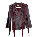 Cleobella Everly Fringe Moto Leather Suede Jacket Size Medium Burgundy Boho Photo 3