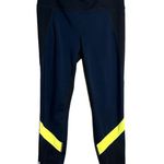 Athleta Pants Women Medium Spliced Sonar Tight Black Navy Blue Yellow Athleisure Photo 0