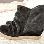 Sofft Siri Black Suede Wedge Booties Boots Aqua Sofft Ruched Waterproof Wms 11M Size 11 Photo 0