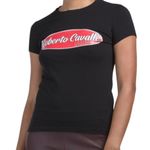 Roberto Cavalli ‎ Sport Size Large Black Italic Glitter Writing Tee NEW Photo 0