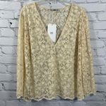 ZARA Women’s Lace V-Neck Sheer Top Floral Pullover Long Sleeves Cream L NWT Photo 0
