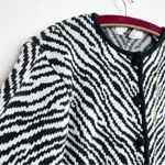 Vintage Wool Blend Zebra Stripe Button Down Knit Cardigan Sweater Medium White Photo 3