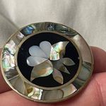 Mexico Alpaca Abalone Mother of Pearl Inlay Flower Mexican Alpaca Silver Pin Photo 13