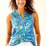 Lilly Pulitzer Essie Sleeveless Top, Seeing Double, Blues, Greens Sz XXS NWT Photo 0