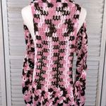 Hand Knit Crocheted Open Front Sweater Vest Pink, Black, Brown Photo 2