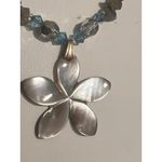 Vintage Iridescent Glass Pearl Bead Necklace Mother of Pearl Abalone Flower 18" Blue Photo 1