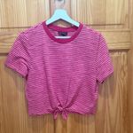 Topshop Size 6 Pink Striped Tie Front T-Shirt Top. Photo 1