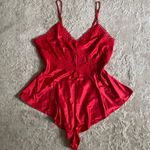 Victoria's Secret NWOT Victoria’s Secret satin red spaghetti strap lace trim cut out teddy romper  Photo 1