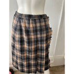 Vintage 80s beige green ruffled wool rustic plaid checkered skirt suit w/scarf S Tan Size M Photo 9