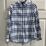 Forever 21  Womens White and Blue Flannel Button Down Shirt - Size Medium - VGUC Photo 0