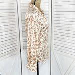 ZARA  Satin Floral Print Ruched Sides Blouse Cream Pink Small Button Front Photo 2