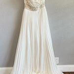 Jasmine Couture Strapless Wedding Dress Pleated Skirt Size 8 Sequins Beaded White Photo 0