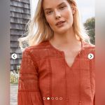 Garnet Hill Rust Orange Lace Shoulder Poet Blouse Size 2 Boho Bohemian Peasant Photo 1