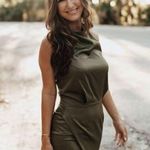 Elliatt  Camo Asymmetric Satin Cocktail Dress in Khaki Size X-Small Photo 2