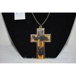 BP NWT Nordstrom Brass Plum 3 Inch Animal Print Cross Gold Tone Pendant Necklace Photo 1