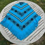 Native American Shaman Vibes Style Pachco Shawl Shrug Geometric Fish‎ One Size Blue Size undefined Photo 4
