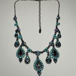 VCLM Gunmetal Tone & Blue Rhinestone Charmed Necklace Lovely For Party / Evening Photo 0