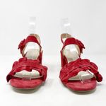 [E8 By Miista] Red Suede Leather Sandie Ruffle Strap Block Heel Sandals Size 5.5 Photo 2